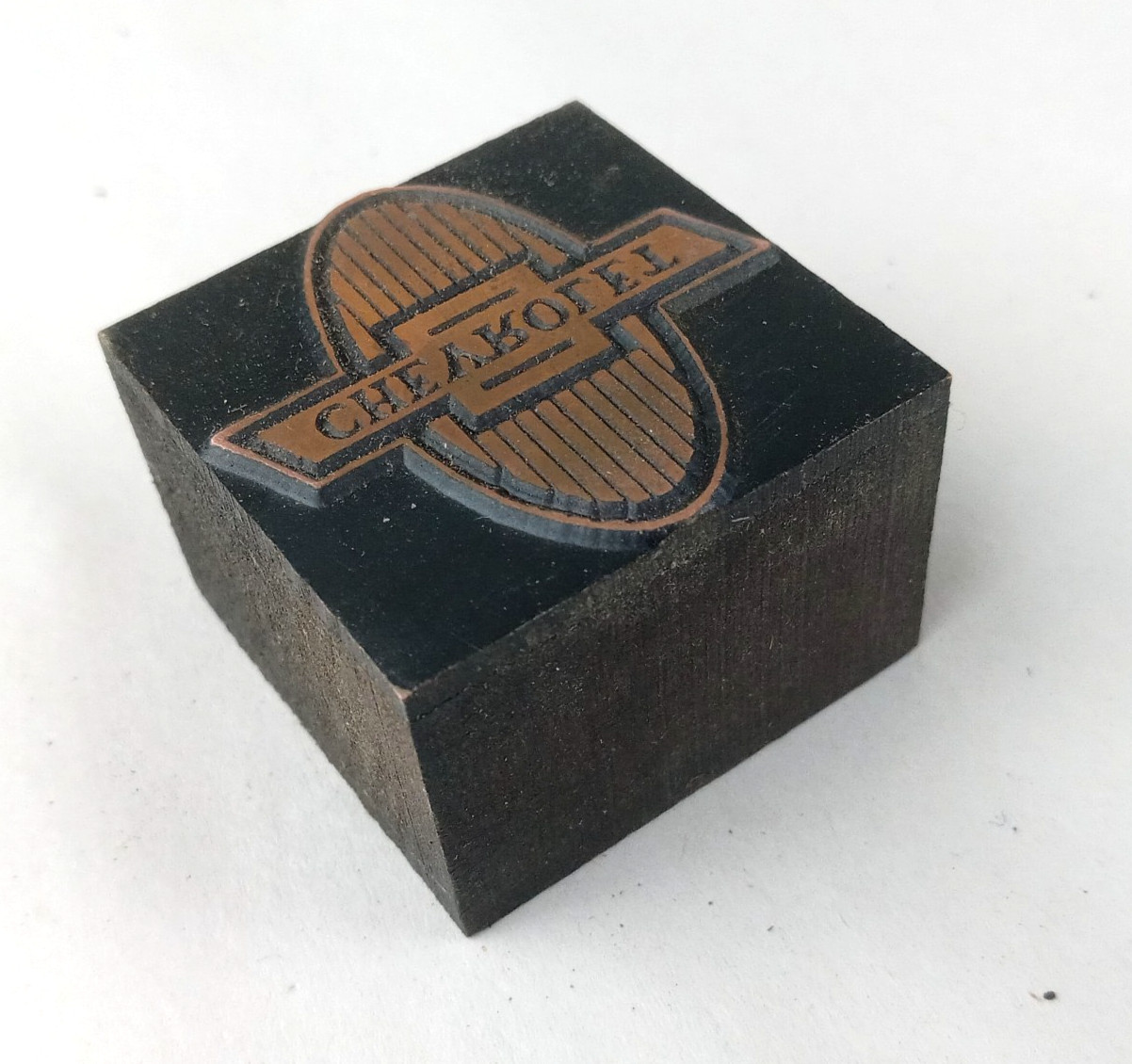 Early 1930\'s Chevy Chevrolet Logo Printing Press Printer\'s Block Copper Wood Early 1930\'s Chevy Chevrolet Logo Printing Press Printer\'s Block Copper Wood