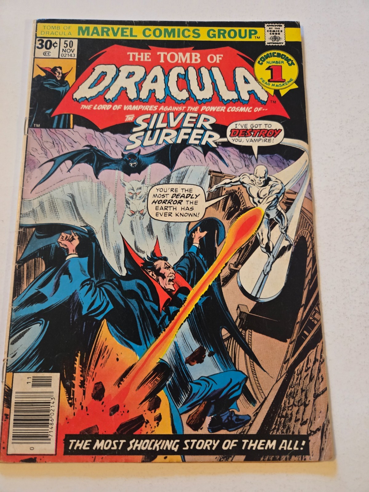 TOMB of DRACULA #50, Silver Surfer app. Marvel Comics 1976, mid-grade