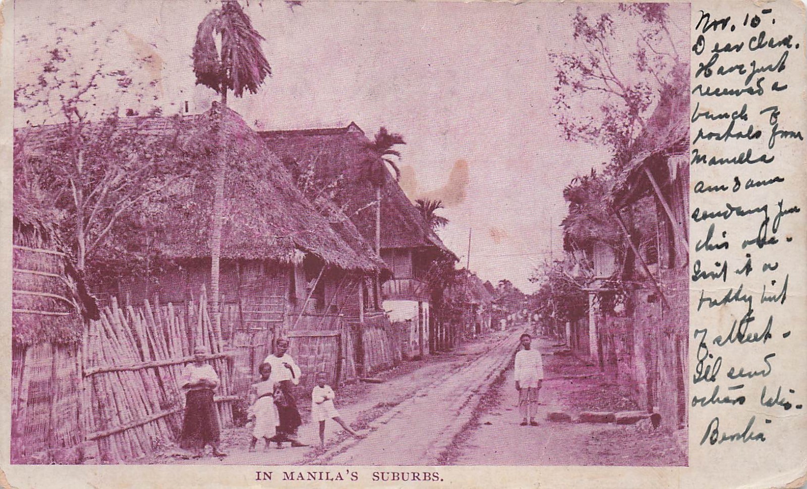 Manila Philippines Suburbs c1903 Nipa Huts Village Street Vtg Postcard I57