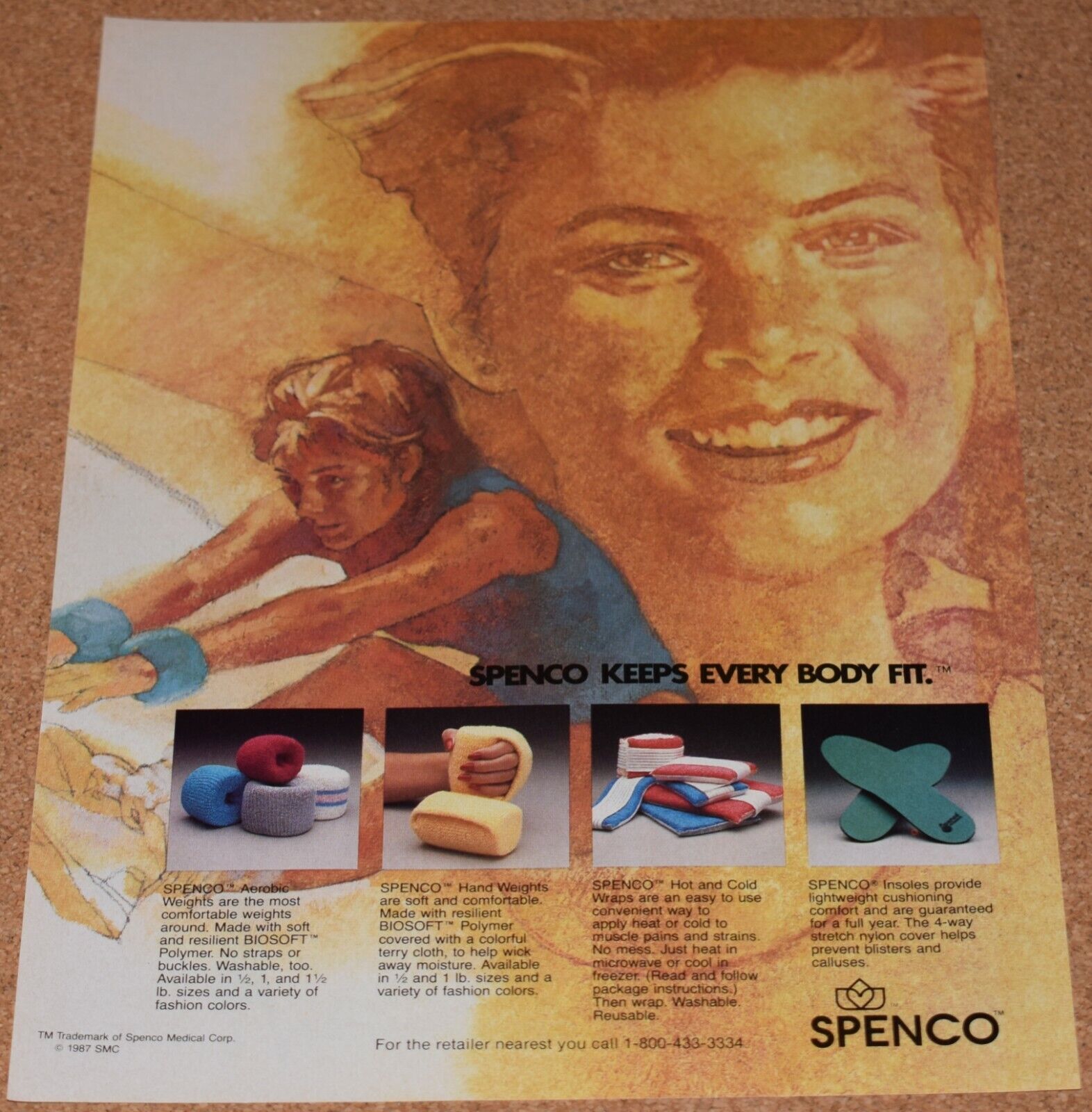 1987 Print Ad Spenco Aerobic Weights Keeps Every Body Fit woman lady workout art
