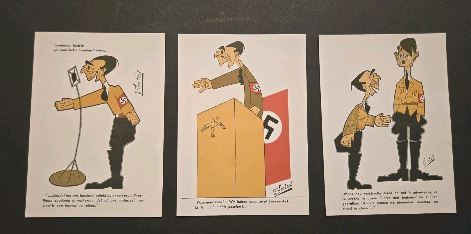 Lot (3) Vintage 1944-45 WWII Hitler Propaganda Dutch Ton Smits Postcards German