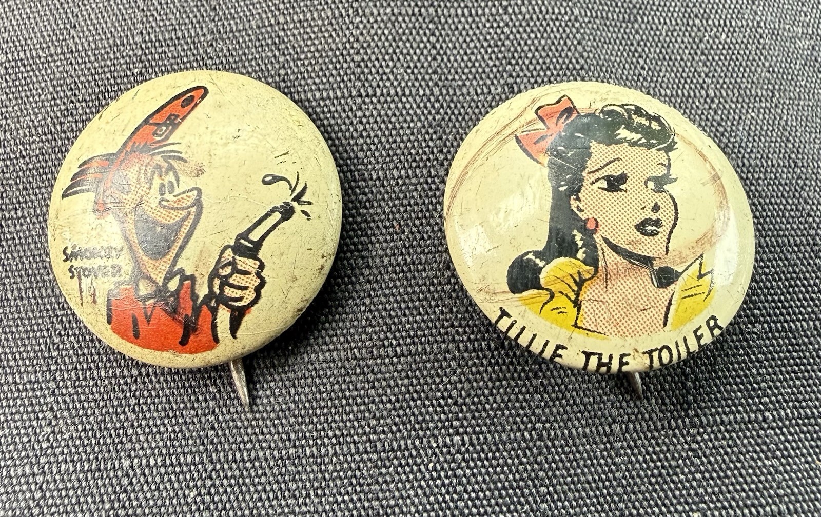 1946 Kellogg's Pep Pinback Button Cartoon Comic Smokey Stover Tillie