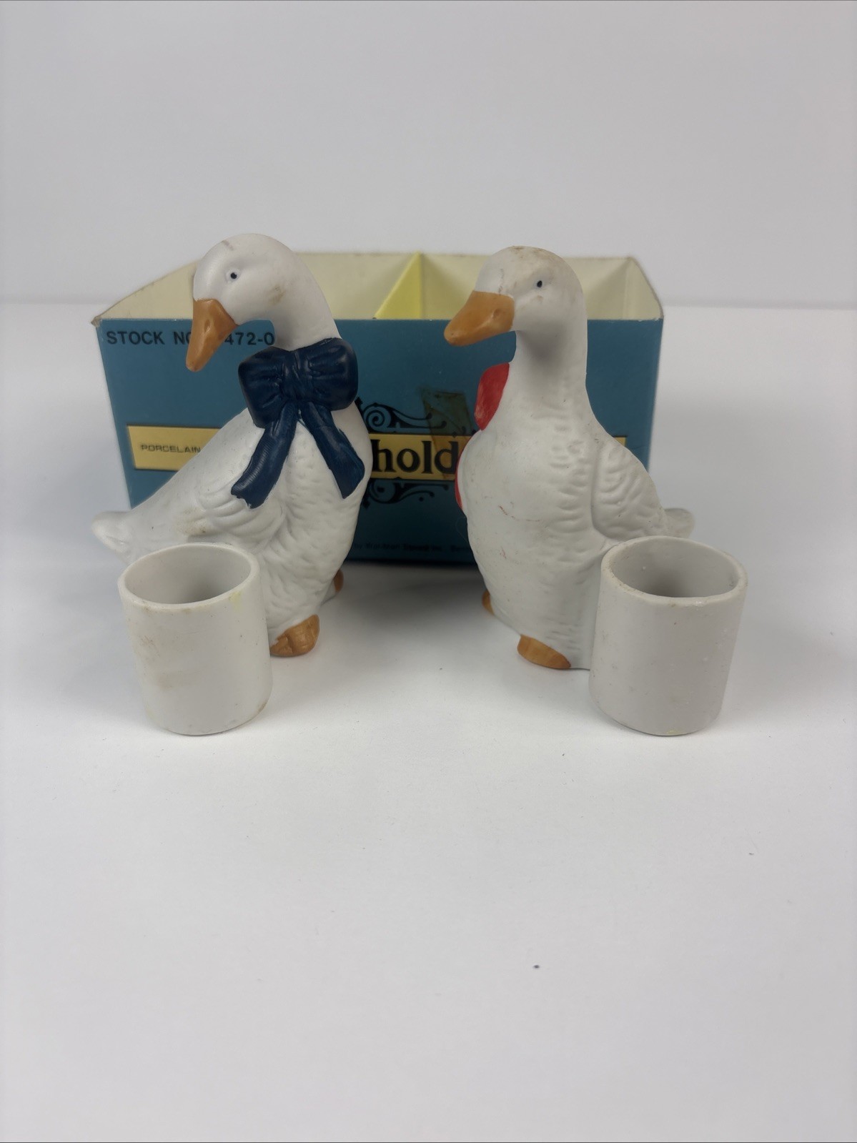 Vintage Porcelain Goose Candle Holders Pair Made in Taiwan