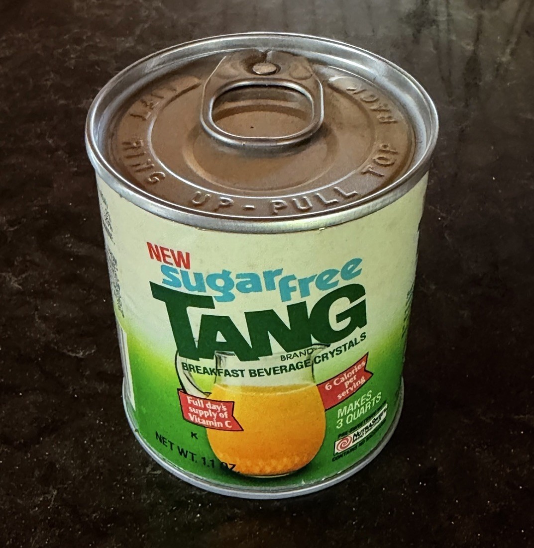Vintage 1985 “New” Sugar Free TANG Drink Mix Sample Trial Size Tin Can - SEALED