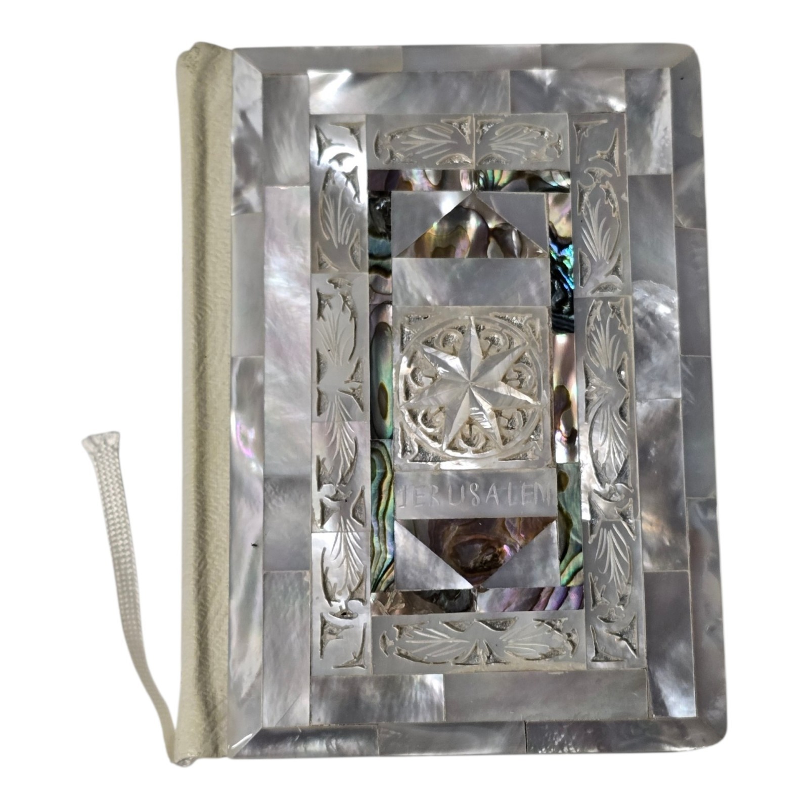 Vtg Mother of Pearl Red Letter New Testament Jerusalem Abalone Bible Inlaid 