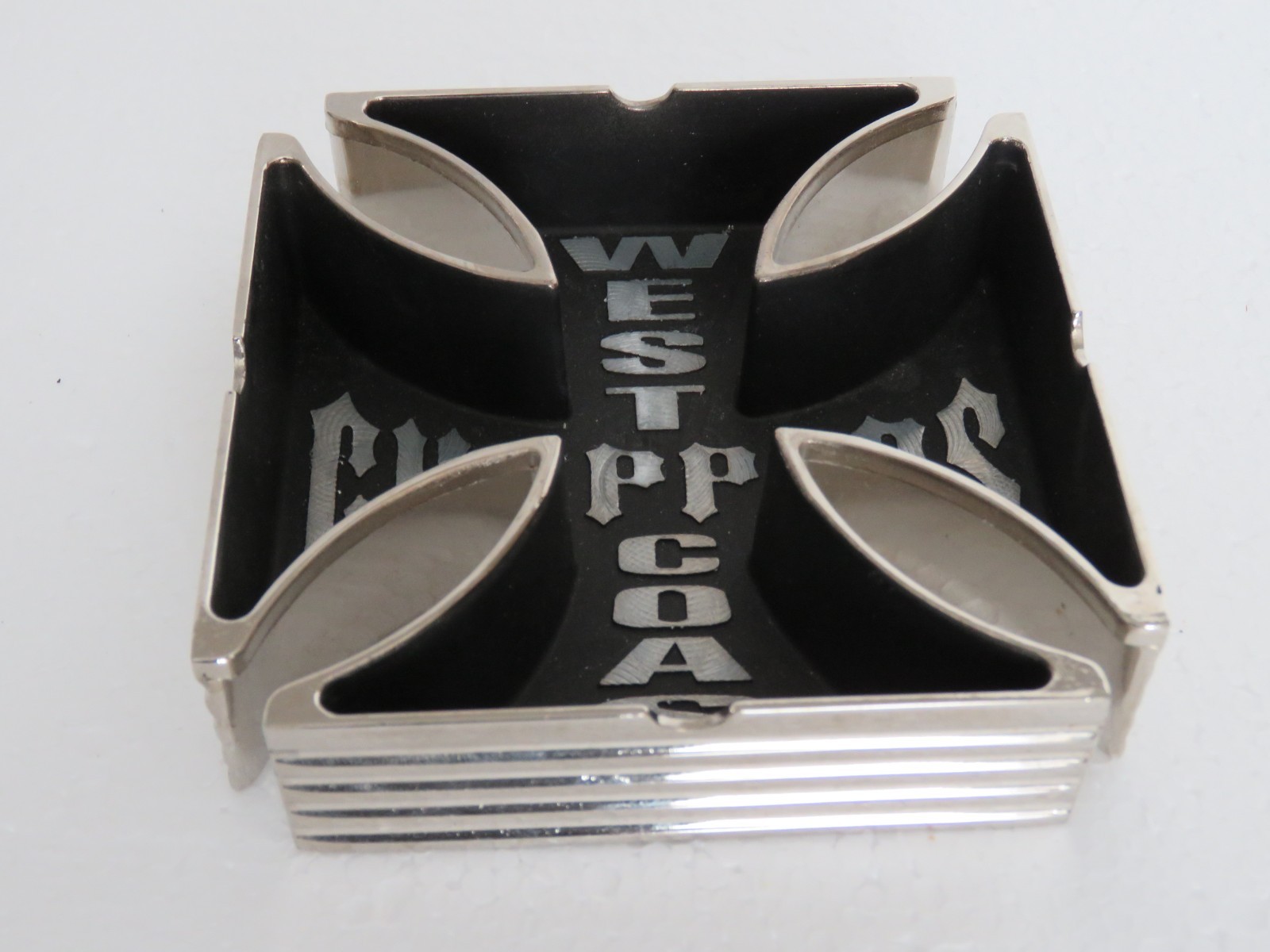 Vintage West Coast Choppers Jessie James Chrome Metal Maltese Cross Ashtray 