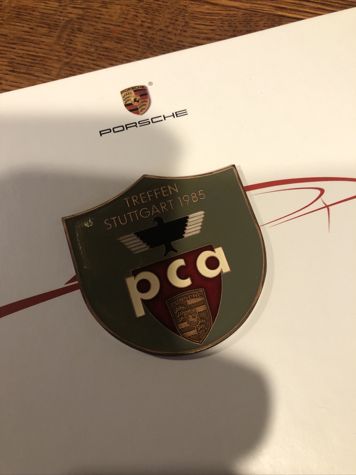 Original Vintage Porsche PCA Dash Badge Enamel Stuttgart 1985