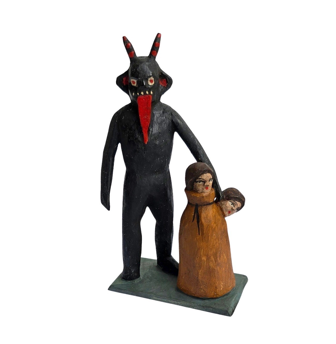 Grulicher Crib Figure, Krampus / Devil With Children In Sack, 10 Cm (# 18397)