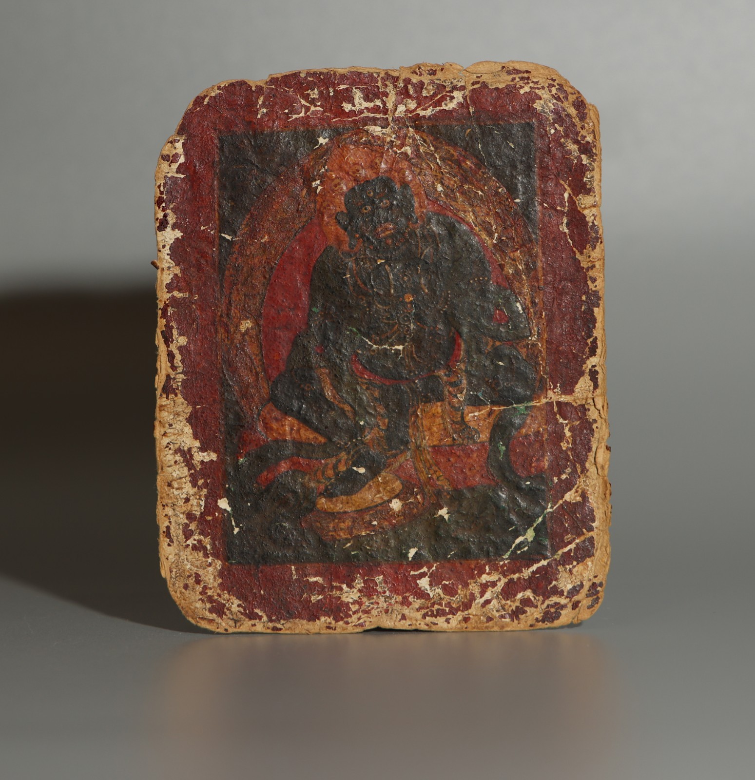 Tibet 1500s Old Antique Buddhist Tsaklis Mammon Thangka Black Jambhala Dzambhala