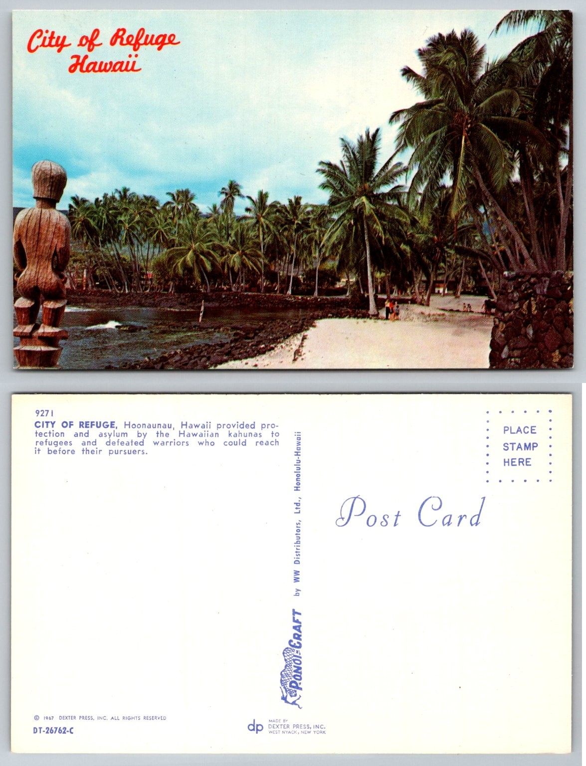 1967 City of Refuge Hawaii Vintage Postcard Pu\'uhonua o Hōnaunau Palm Beach