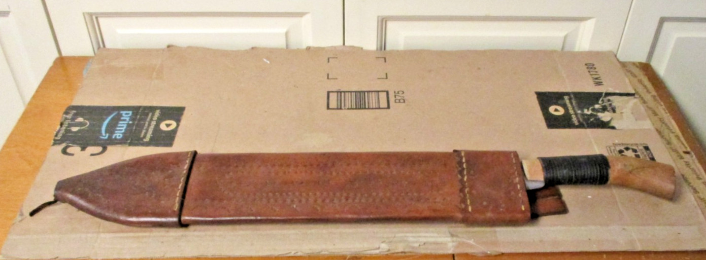 WWII ROBERT MOLE & SON\'S  MACHETE w/ TRINIDAD CASE Hand-Carved, Leather Wrapped