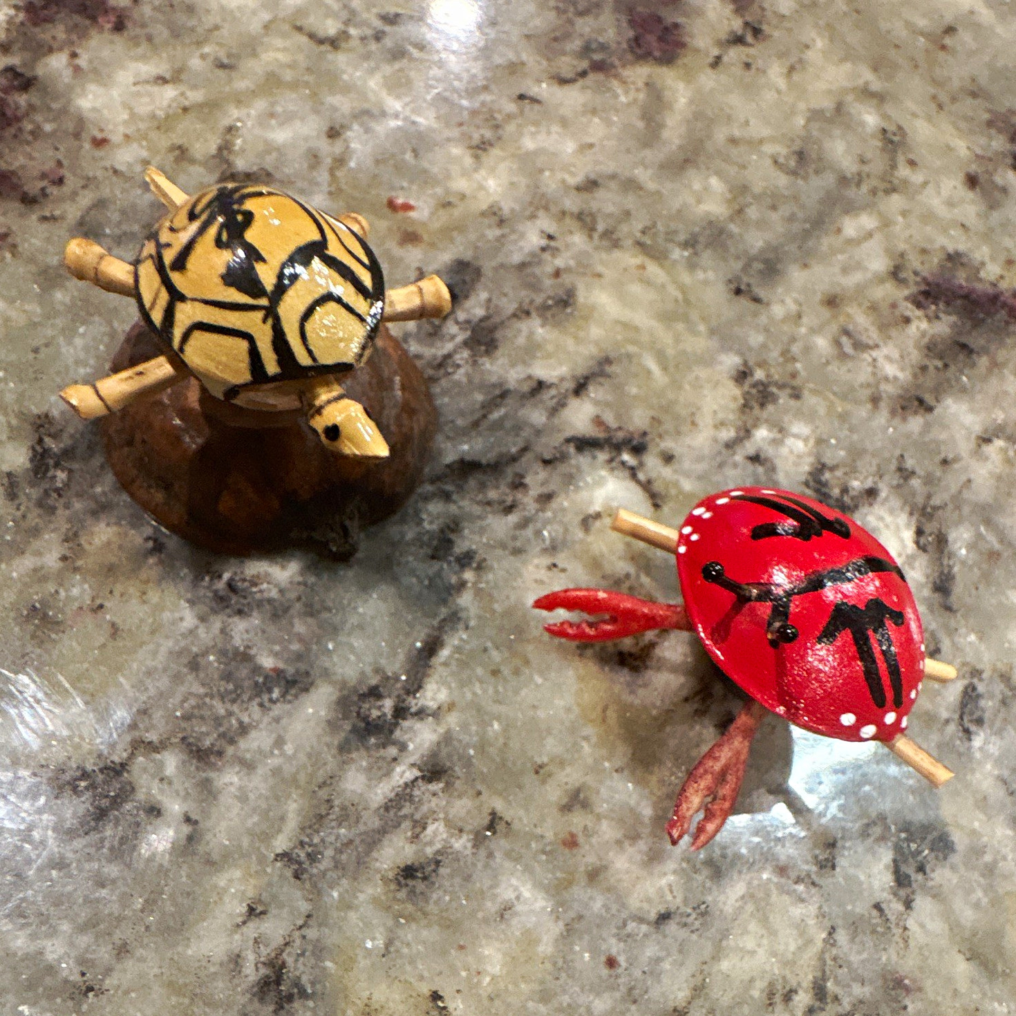 Vintage 1960s Japanese Walnut Shell Nodder Lot - Bobblehead Turtle & Crab Magnet