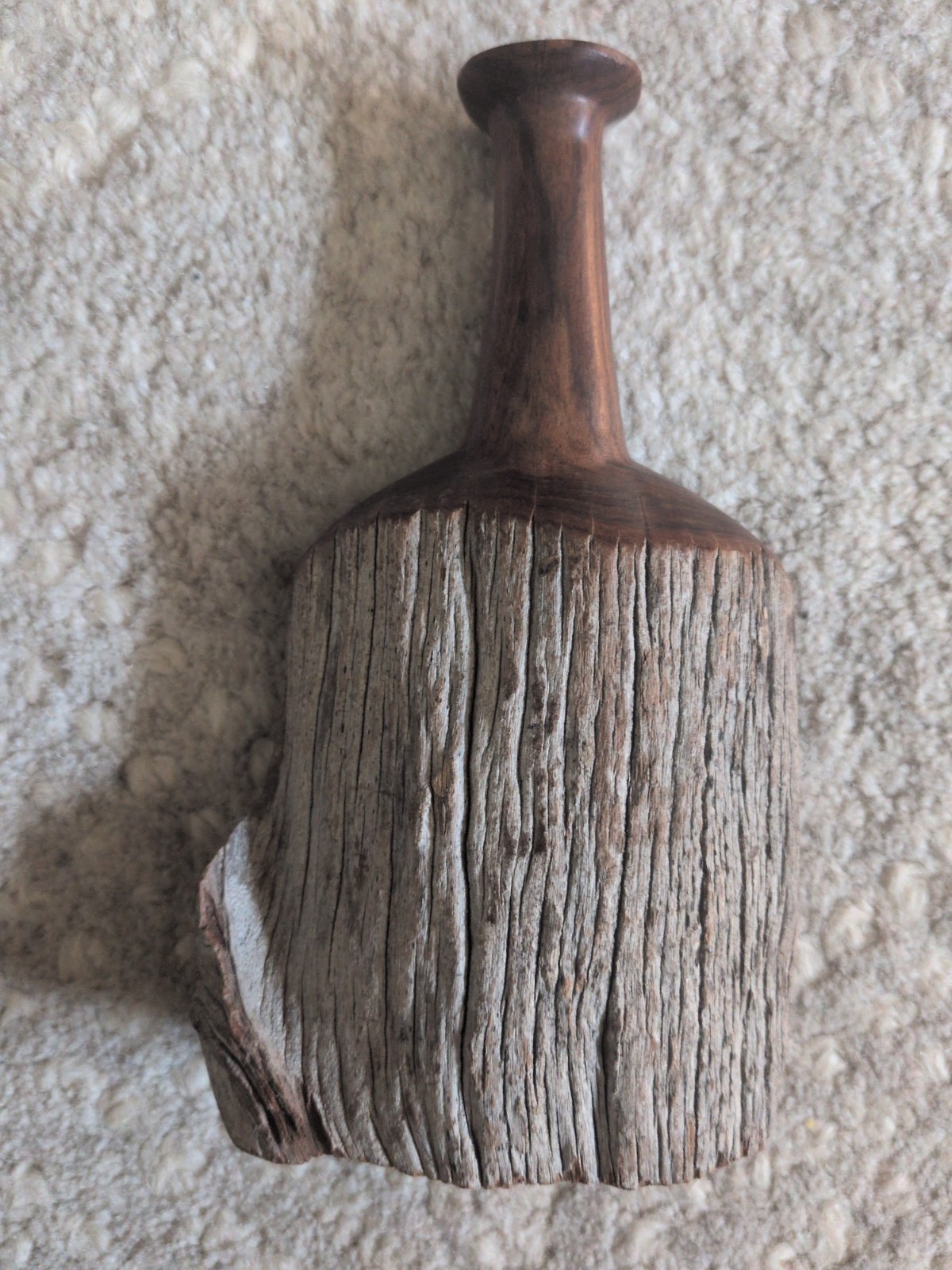 Vintage 1970s Sculptural Studio Wood Live edge Vase Handcrafted Beautiful 