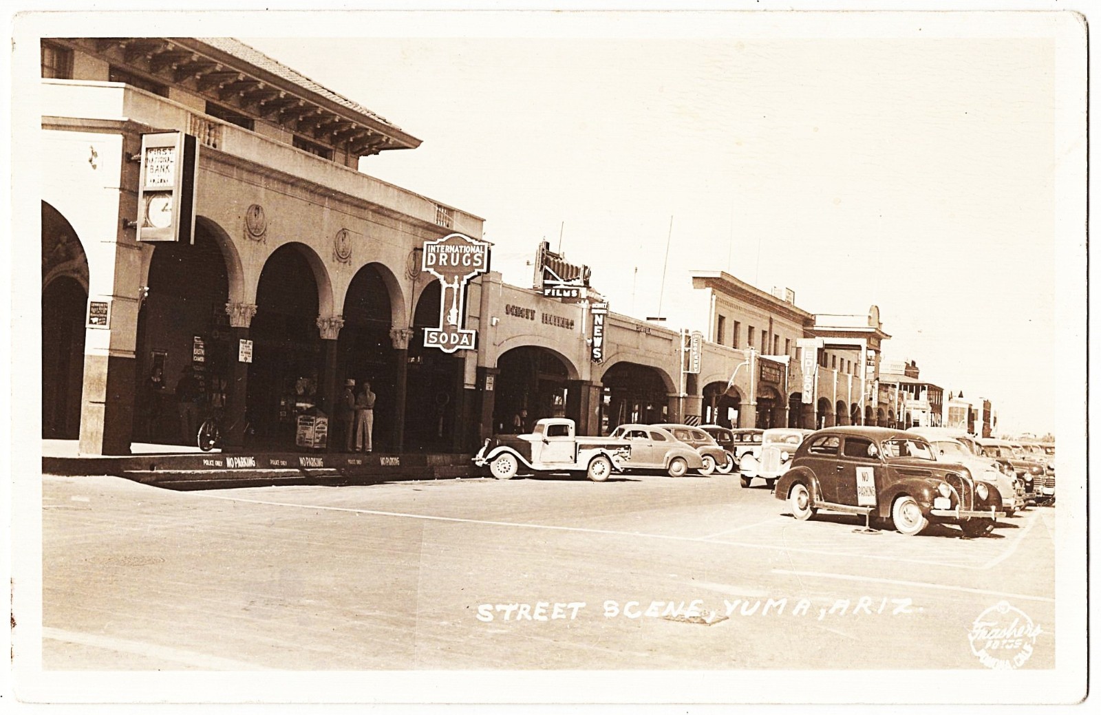 real photo Yuma AZ - Street Scene Drug Store Soda Fountain Cars 1940s pc RPPC
