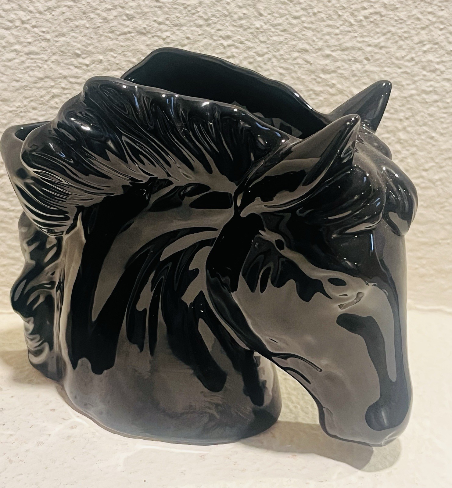 Vintage Norcrest Black Stallion Horse Head Planters Set of 2 Ceramic MCM Japan