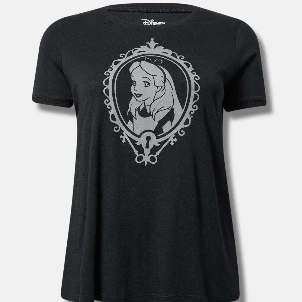 Torrid Disney Alice in Wonderland Graphic Black Short Sleeve T-Shirt Size 1
