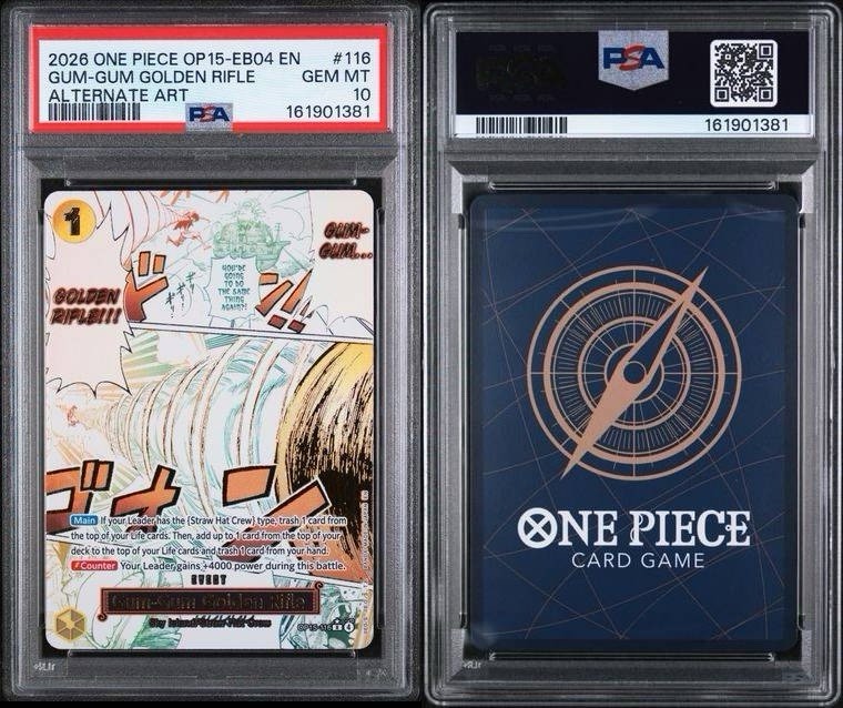 2026 ONE PIECE OP15-EB04-ADVENTURE ON KAMI\'S ISLAND GUM-GUM GOLDEN RIFLE PSA 10
