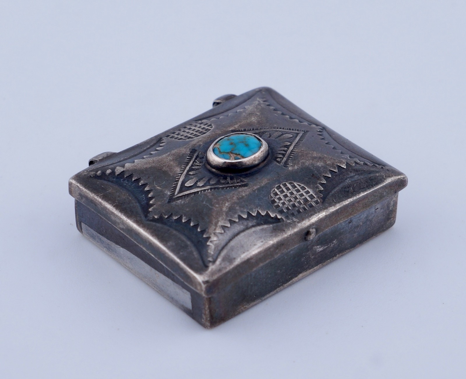 Vintage Native American Navajo Sterling Silver Turquoise Pill Trinket Box 