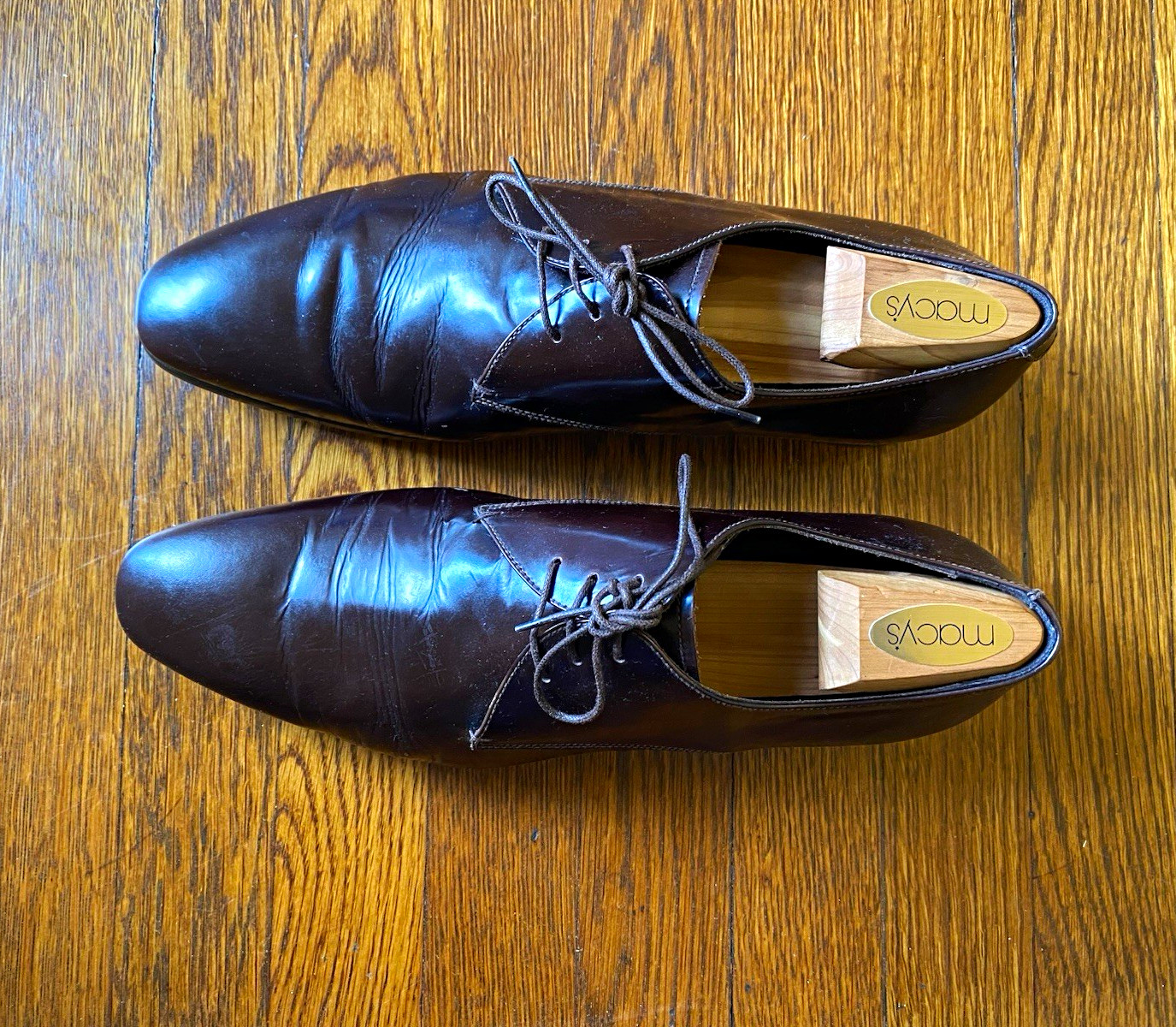 Giorgio Armani Men\'s Brown Leather Lace-Up Derby Pointed Toe Dress Shoes 9.5