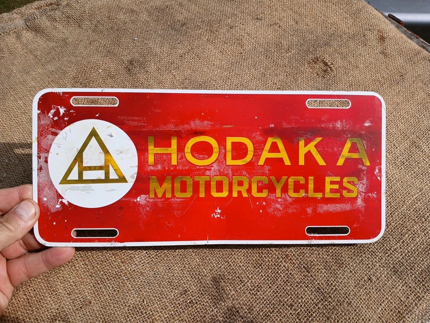 Vintage Hodaka Motorcycles Advertising License Plate Sign Dealership - Rougher 
