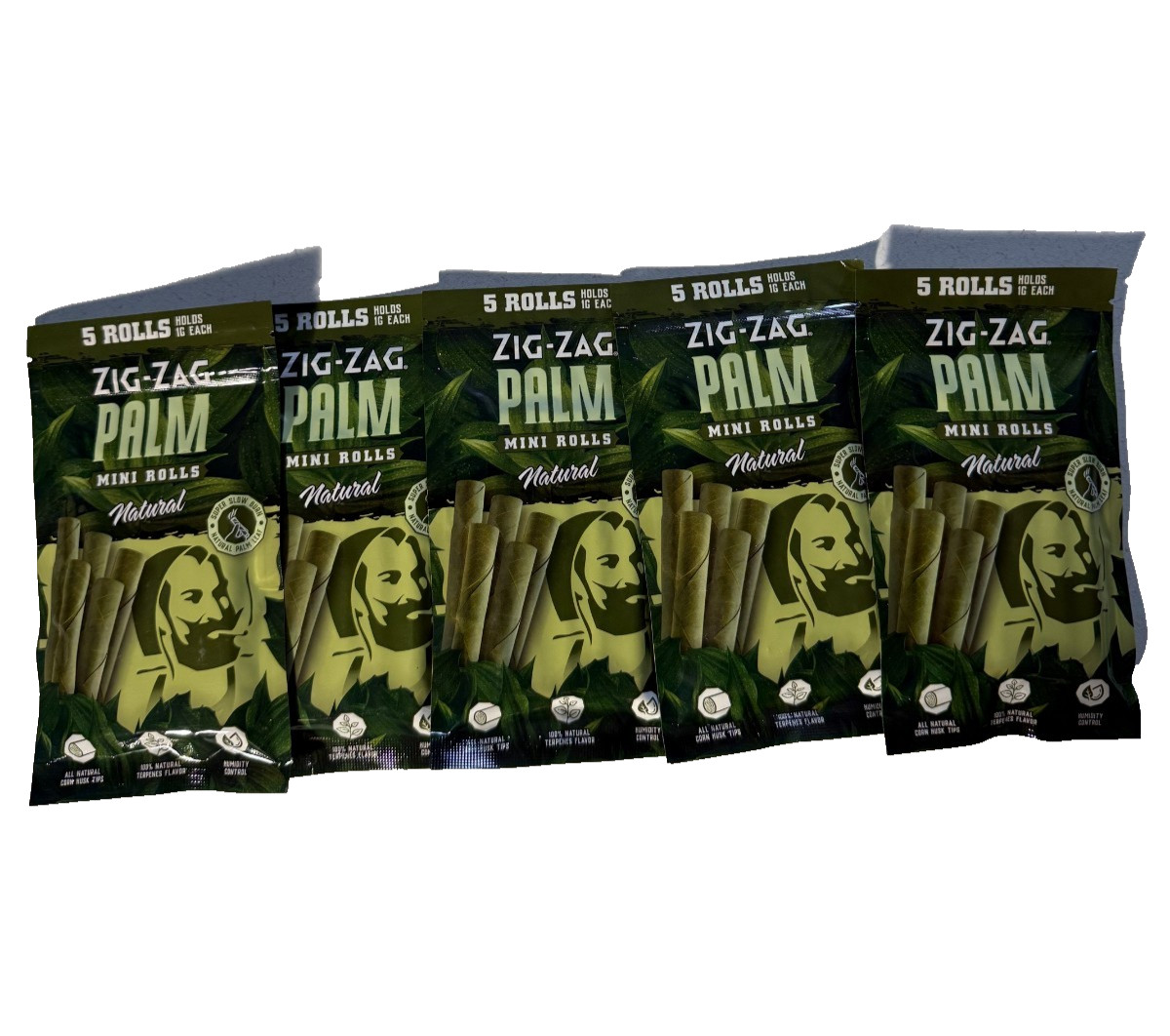 ZIG-ZAG Natural Palm Leaf Mini Rolls Unflavored - 5 Pouches (25 Total Rolls)