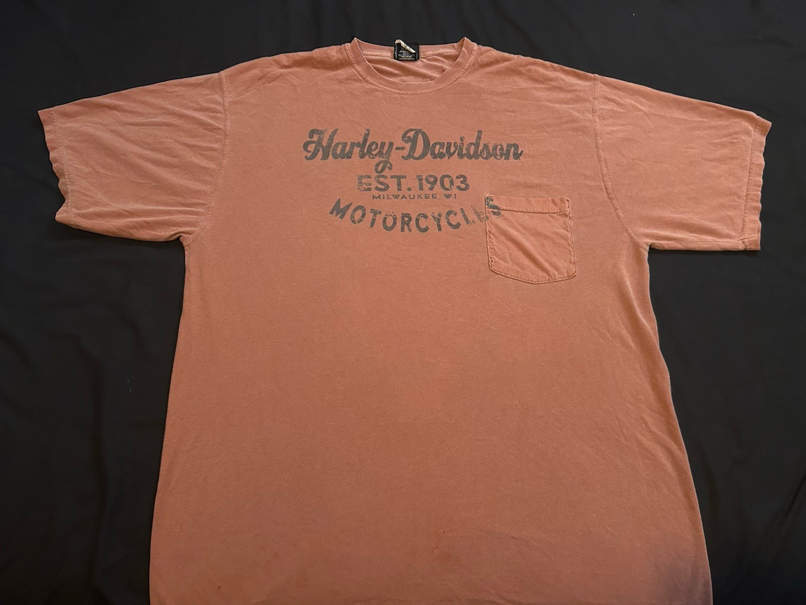 Harley Davidson, Moscow-Russia orange pocket Vintage tee
