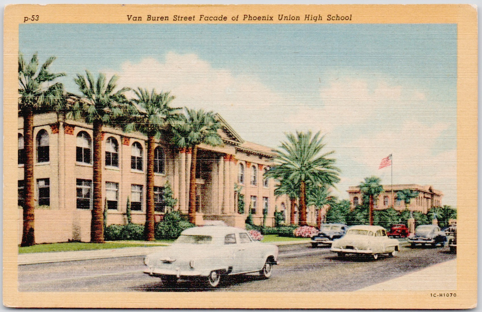 Van Buren Street Facade Of Phoenix AZ Union High School Postcard P-252