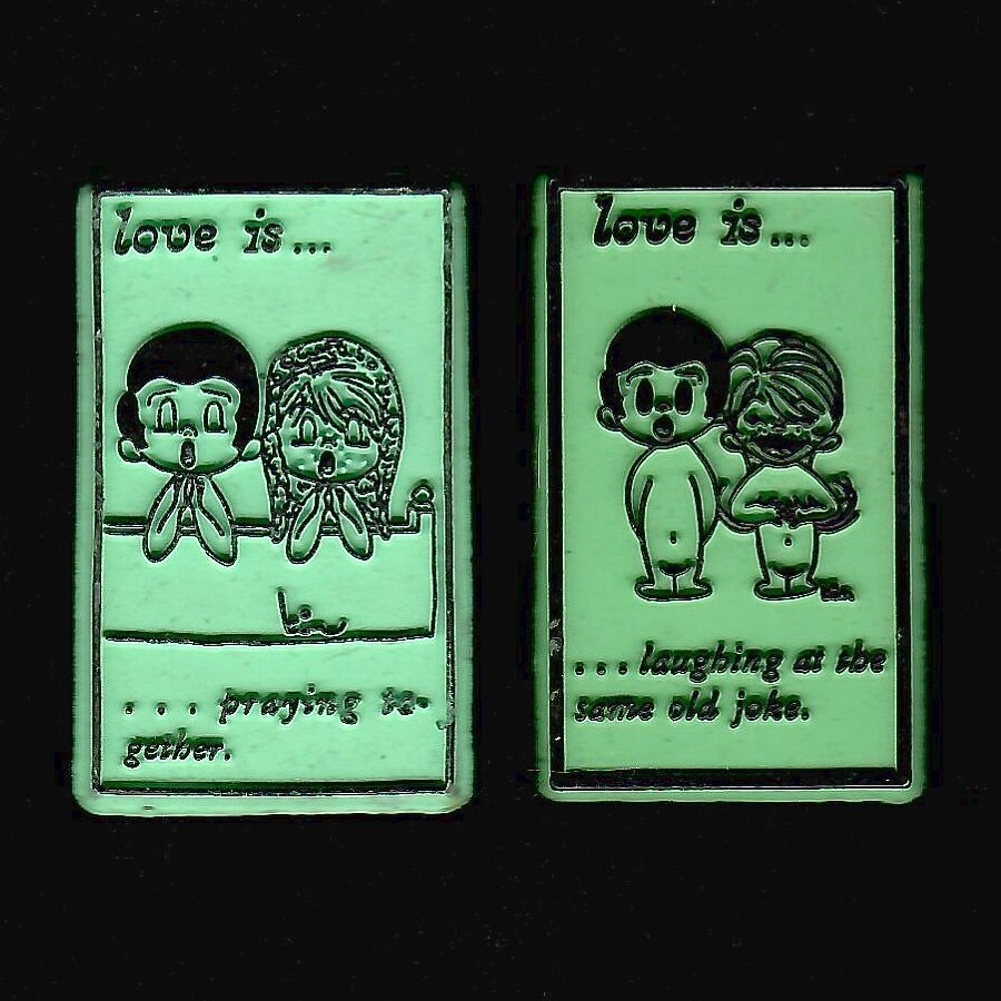 Love is... 2x Lot Vtg Set Novelty Magnet Rubber Flexible Kim Casali Fridge  \'70s