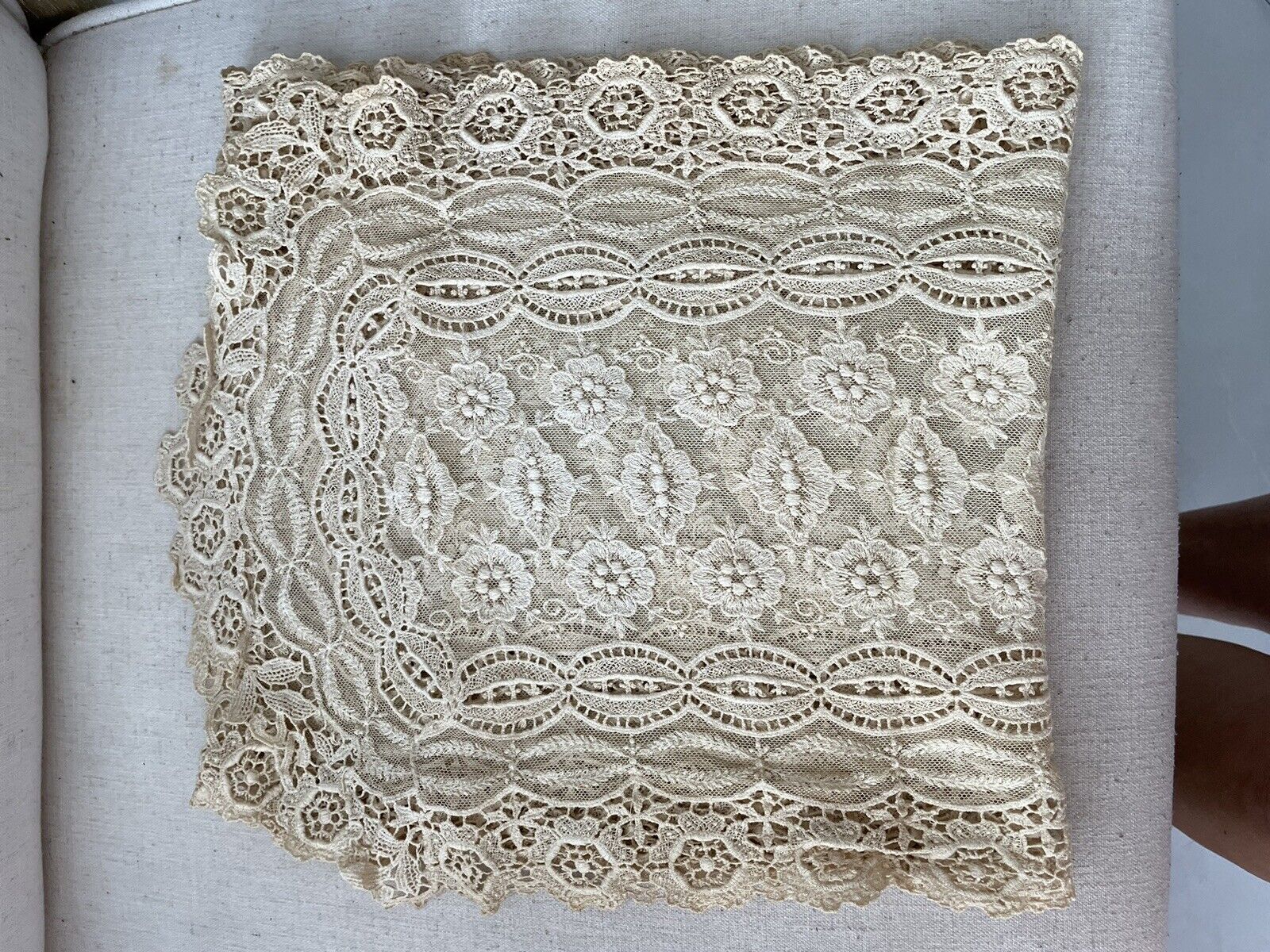 Vintage Hand Embroidered Needle Lace Table Dresser Runner Long 13 X 58 Floral