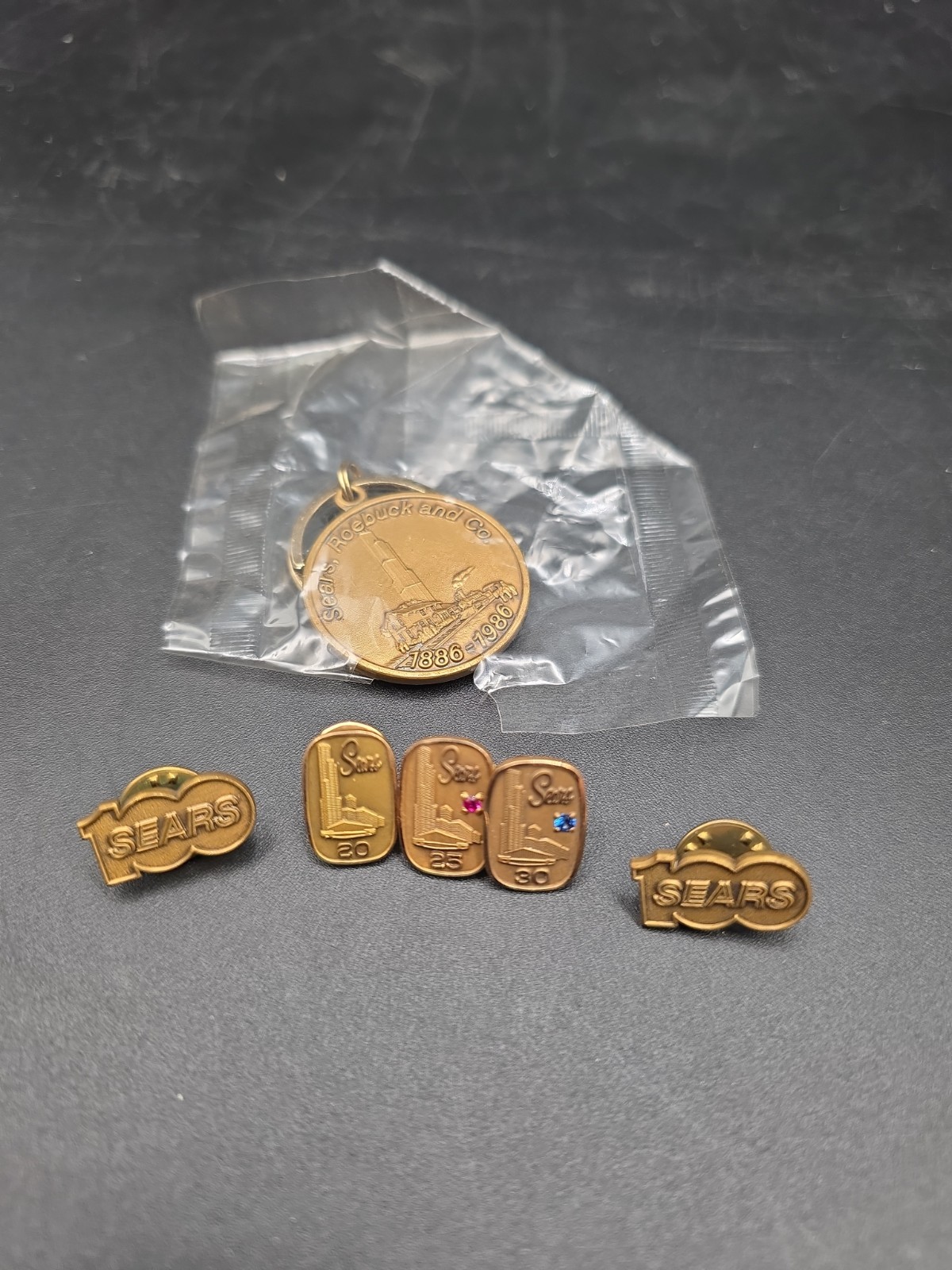 Vintage Sears Roebuck Anniversary Lapel Pins 20 25 30 Yrs + Keychain Gold Filled