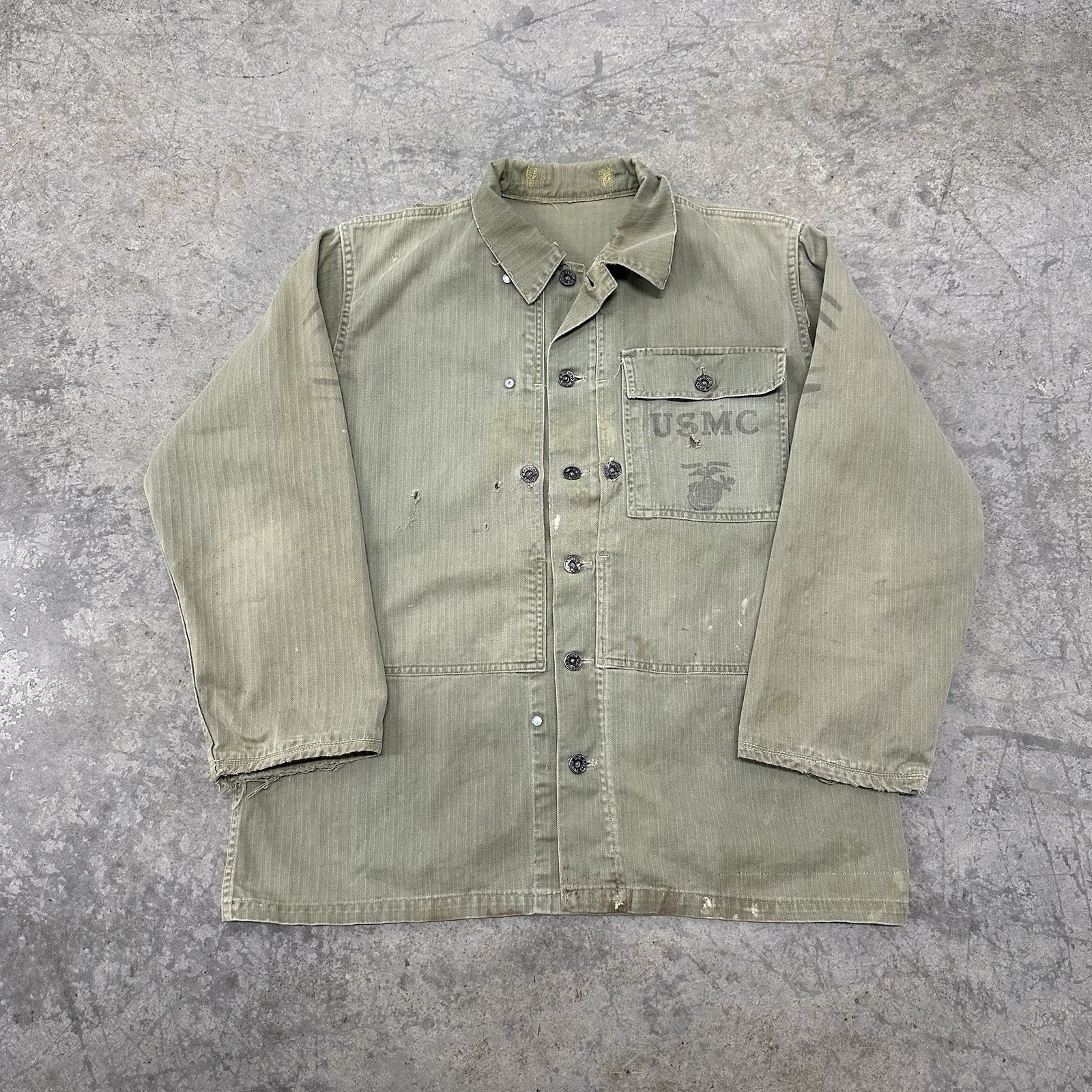 Vintage WWII 40s USMC P-44 HBT Feild Jacket Large 23” X 27”