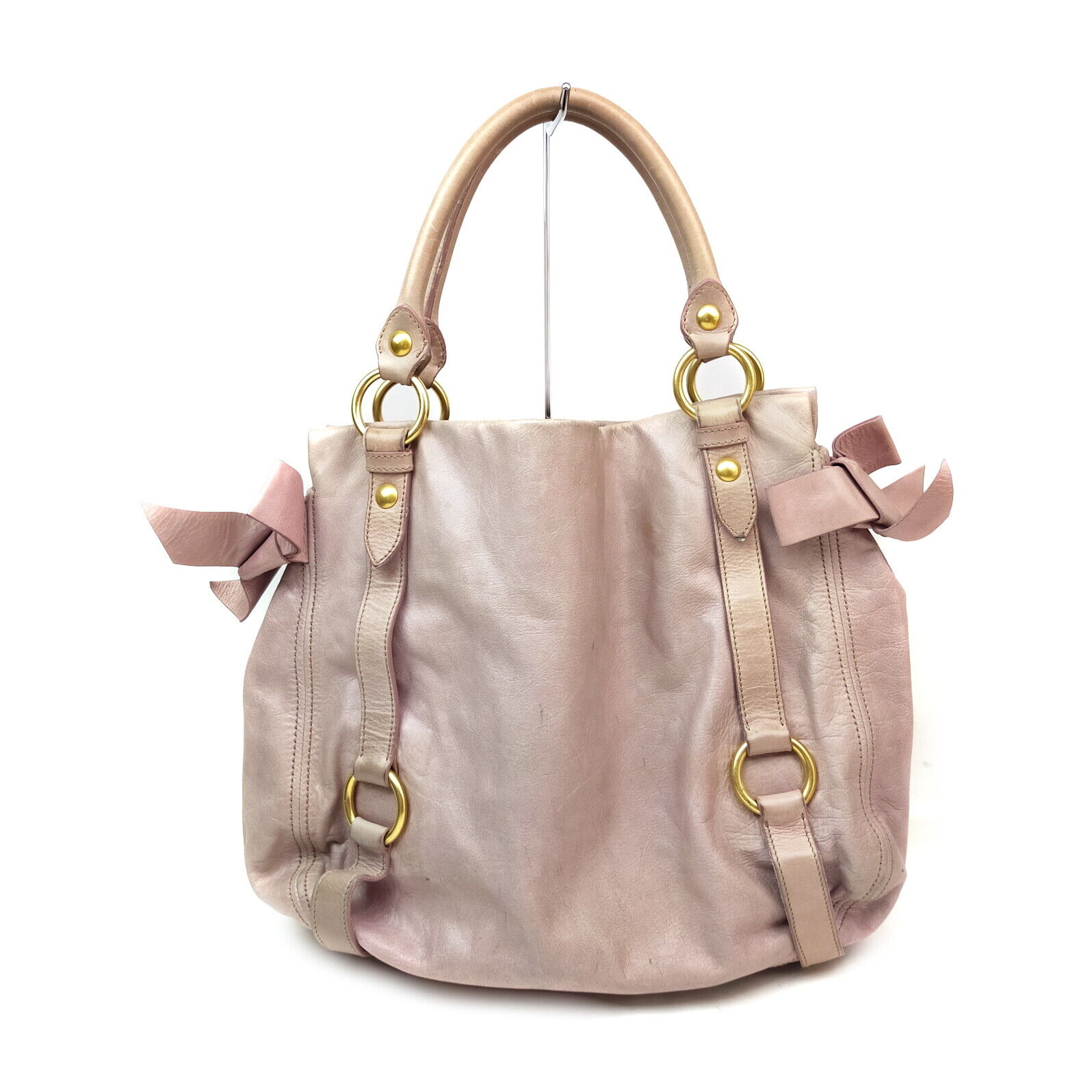 Miu Miu Tote Bag Side Ribbon Pinks Leather 2403067