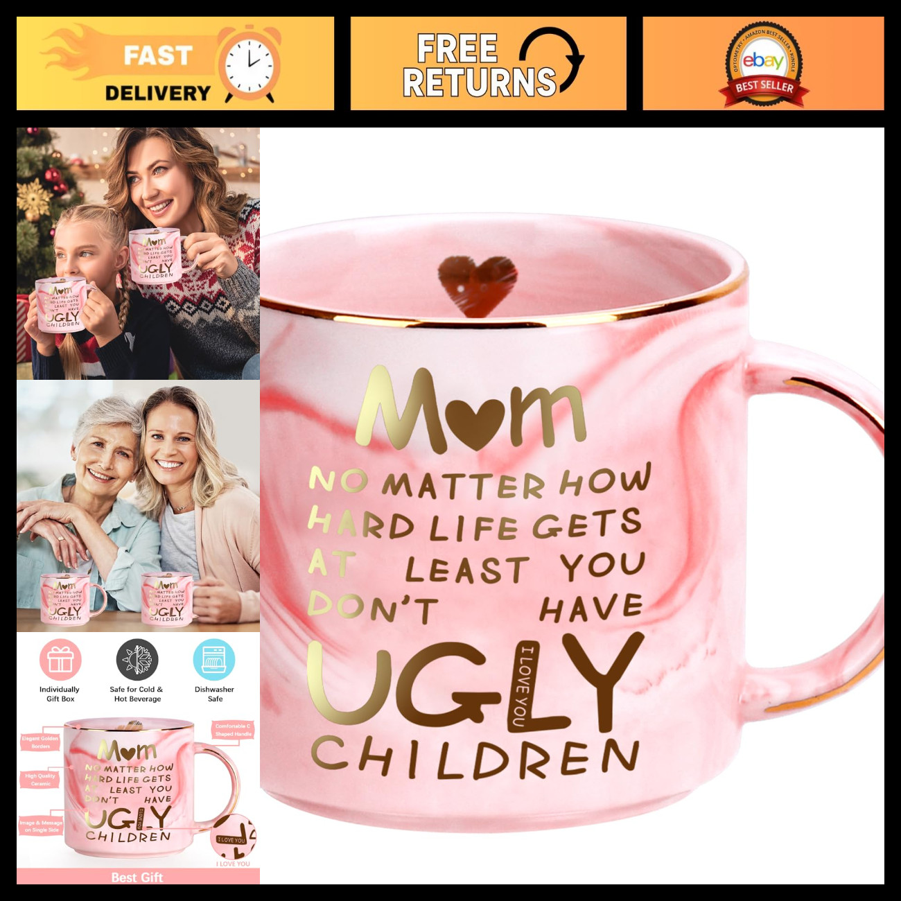 Mothers Day Gifts for Mom from Daughter Son 12oz Funny Coffee Mug for Mom