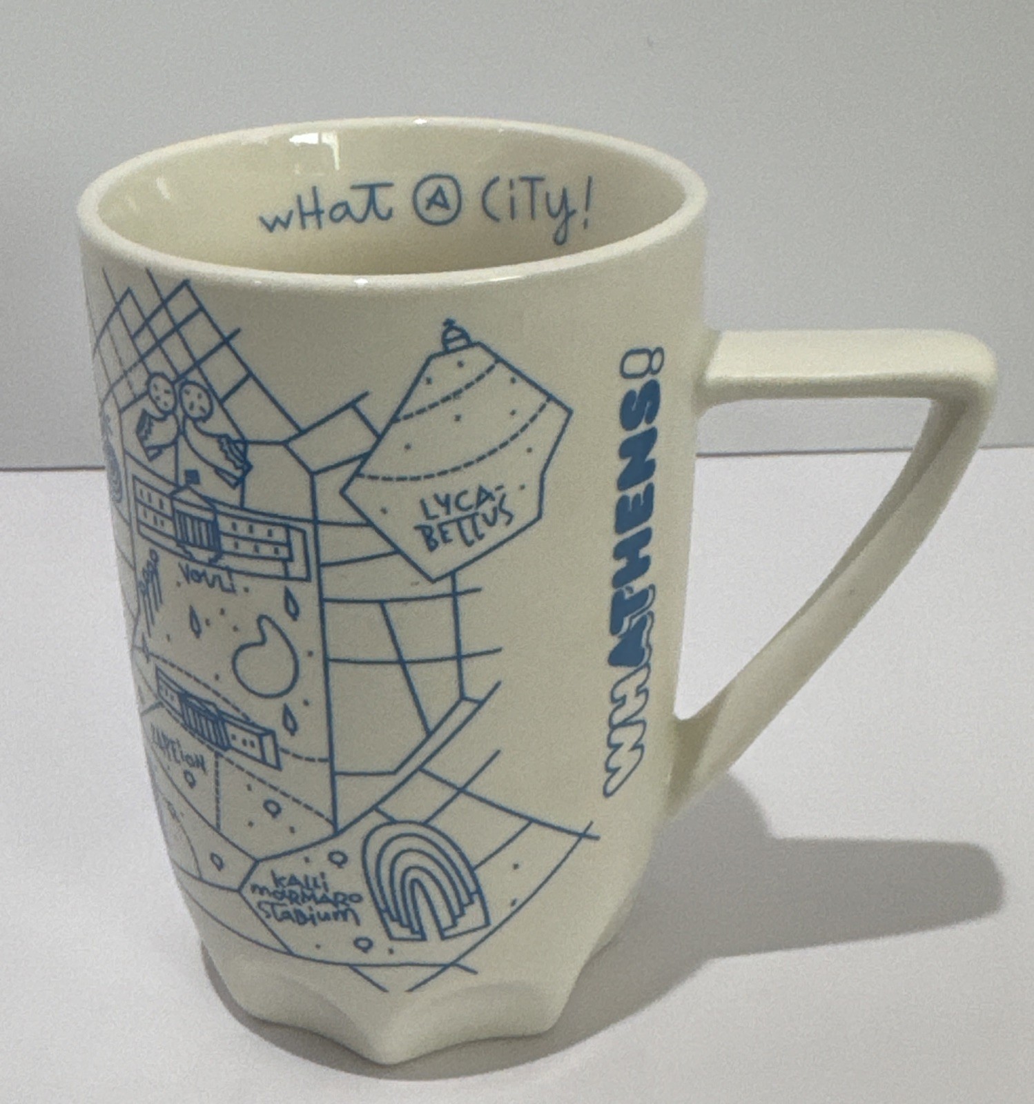 Vintage Athens Greece Landmarks Map Coffee Mug Blue White Ceramic Souvenir