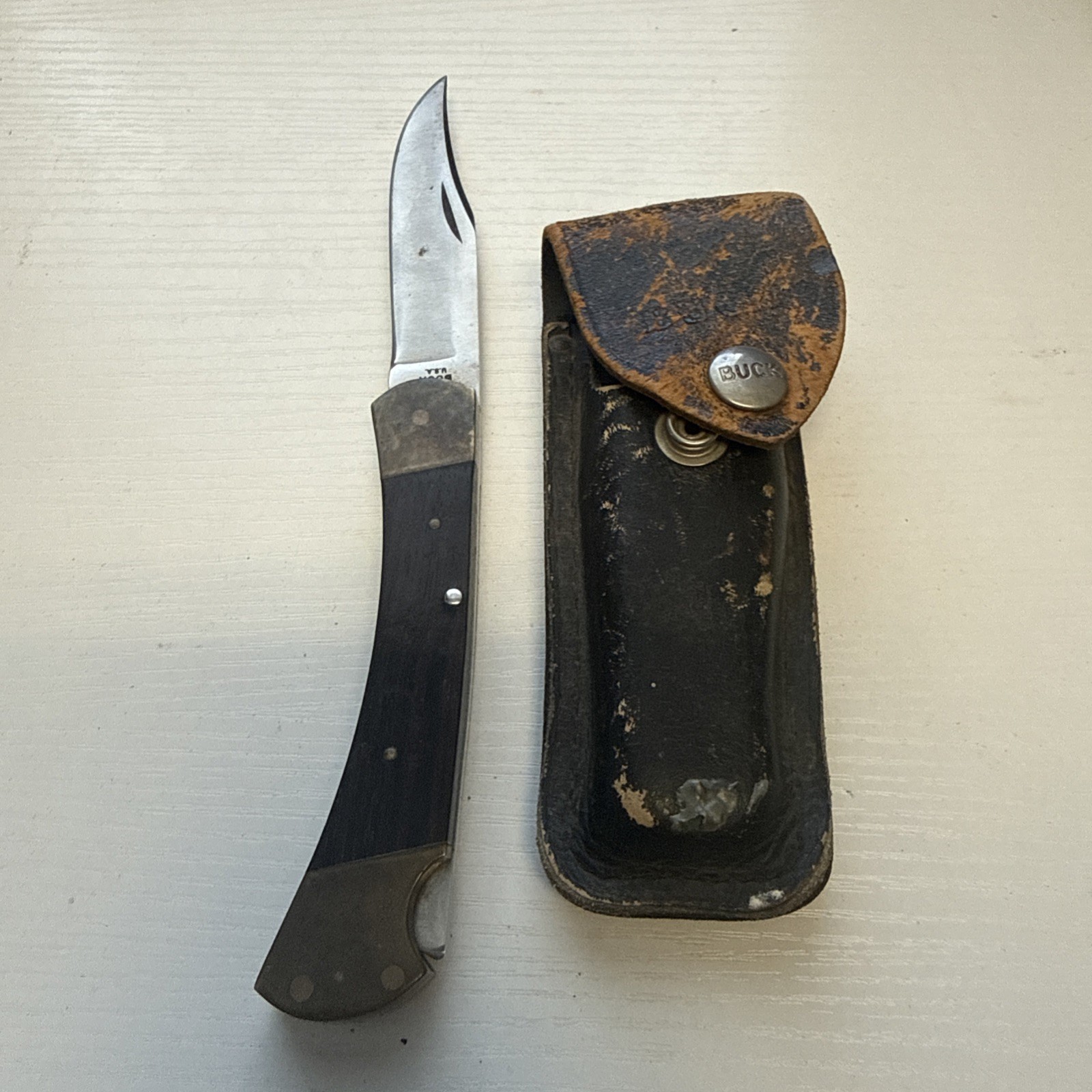 Vintage Buck 110 Folding Hunter Two-Line BUCK USA 1967-1971 440C w/ Sheath