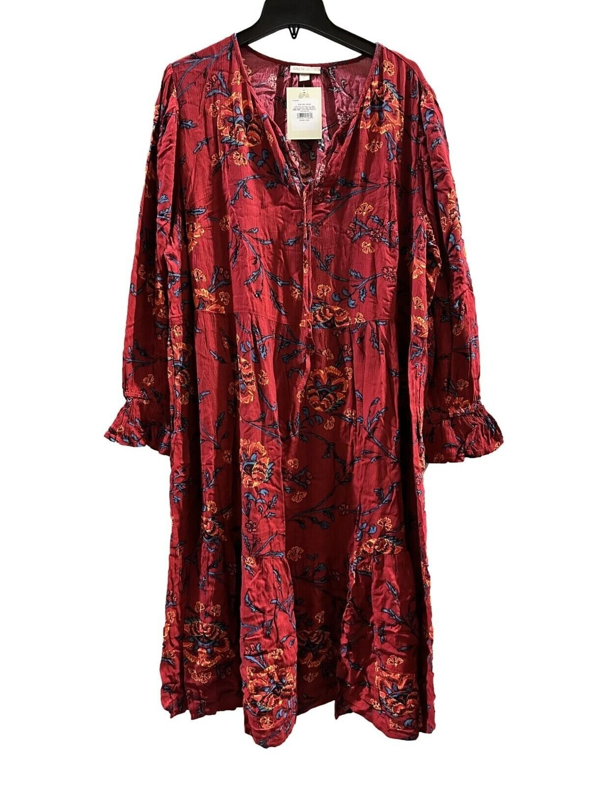 Women\'s Plus Size Long Sleeve Patterned A-Line Dress - Knox Rose Ruby Red 4X