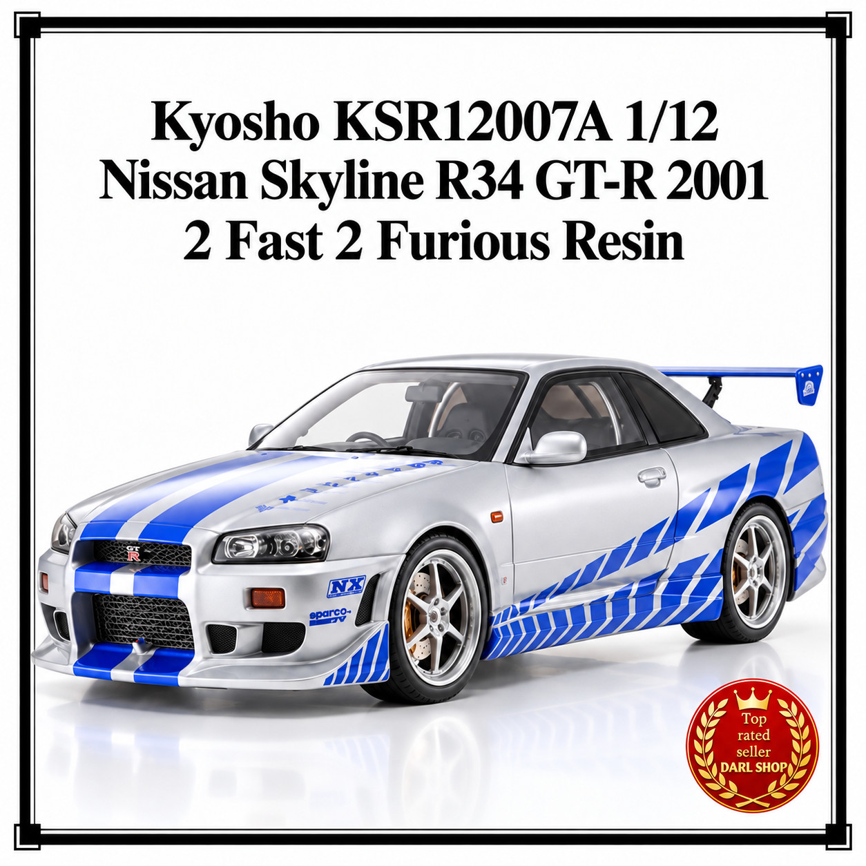 Kyosho KSR12007A 1/12 Nissan Skyline R34 GT-R 2001 2 Fast 2 Furious Resin