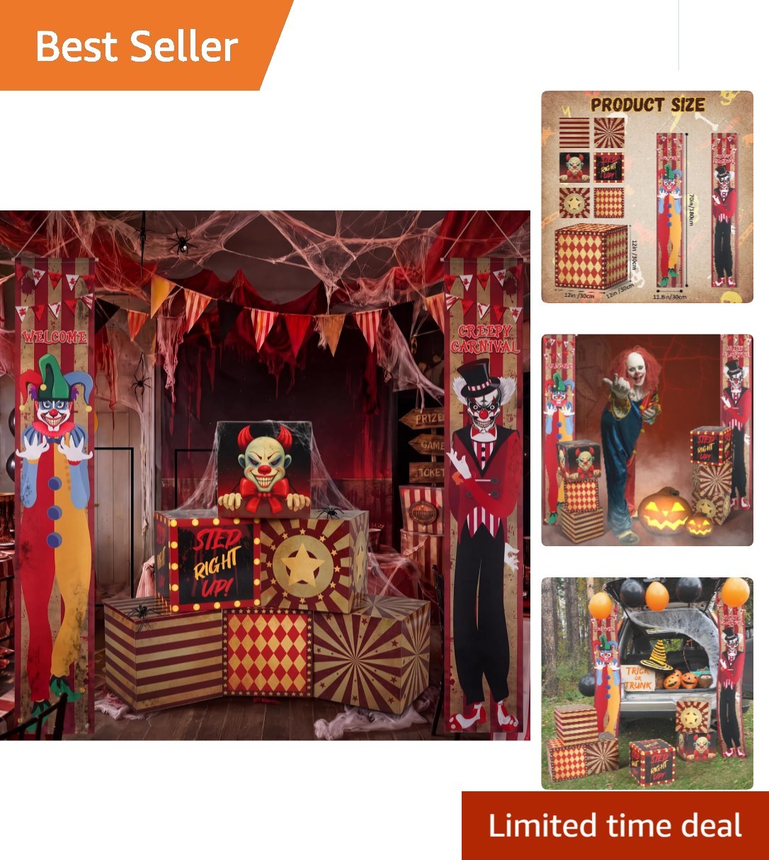 6 Pcs Halloween Creepy Circus Clown Boxes Hanging Banners