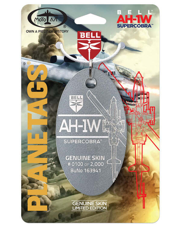 USMC Bell AH-1W Super Cobra 163941 Gray Aluminum Helicopter Plane Skin Bag Tag