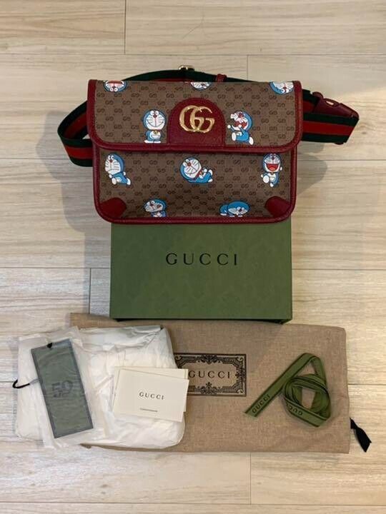 Gucci Doraemon Web Flap Belt Bag Printed Mini GG Coated Canvas Brown