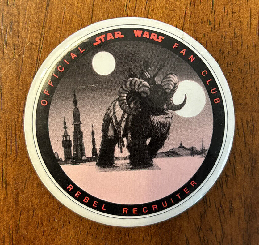 Rare 1978 Star Wars Fan Club Rebel Recruiter 2.5” Pin Badge Button