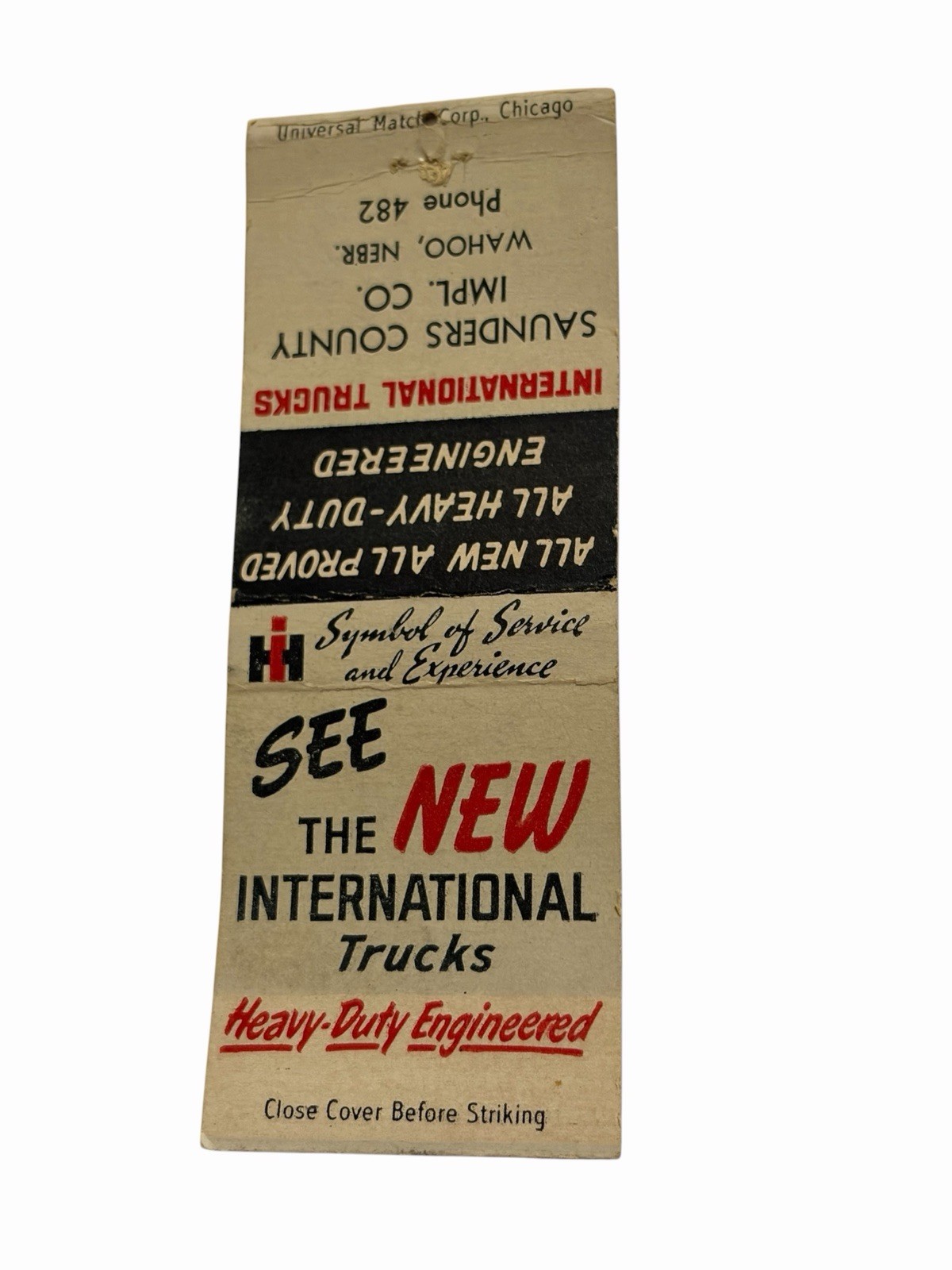 E1 Vtg Advertising Matchbook Cover No Striker 20 New IH Trucks  Wahoo NE
