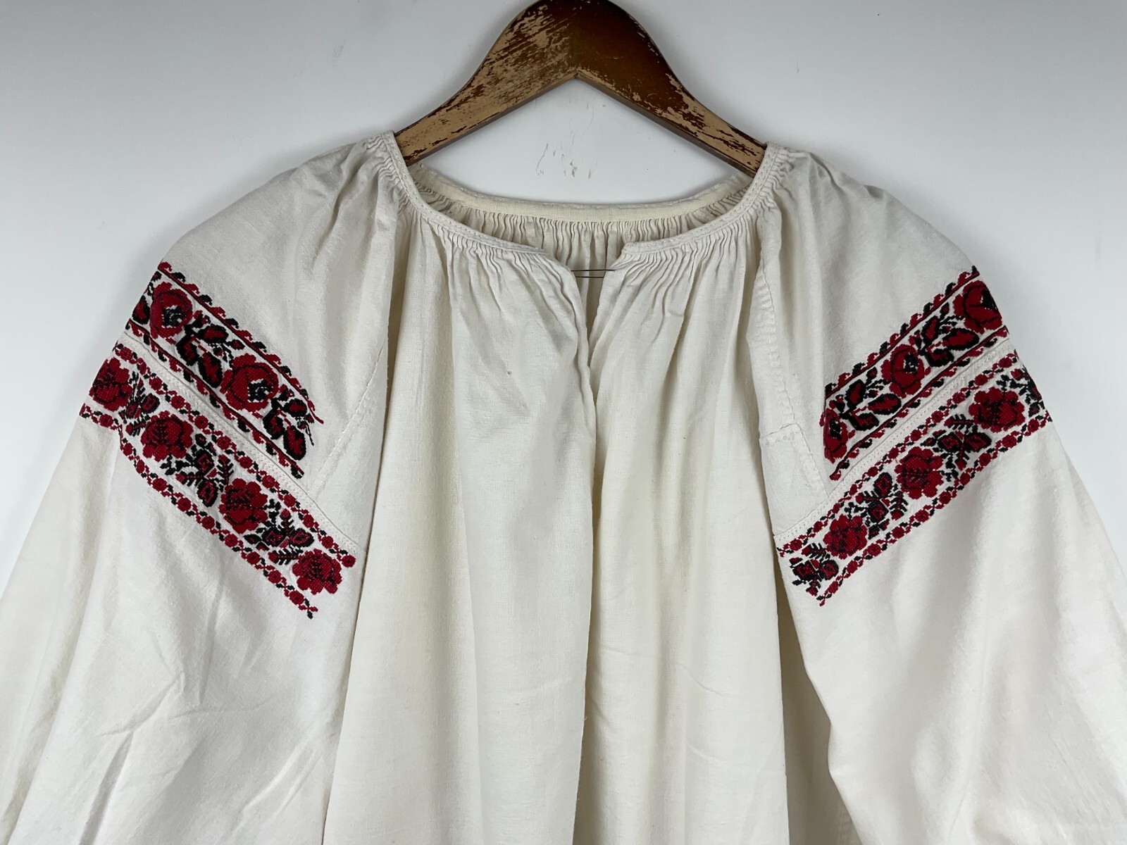 Antique Hand Embroidered Peasant Dress Ukrainian Vyshyvanka Old Linen Shirtdress