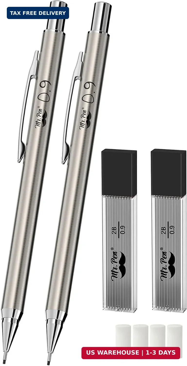 Mr. Pen- Metal Mechanical Pencil Set with Lead Refills & Erasers, 2 Pack