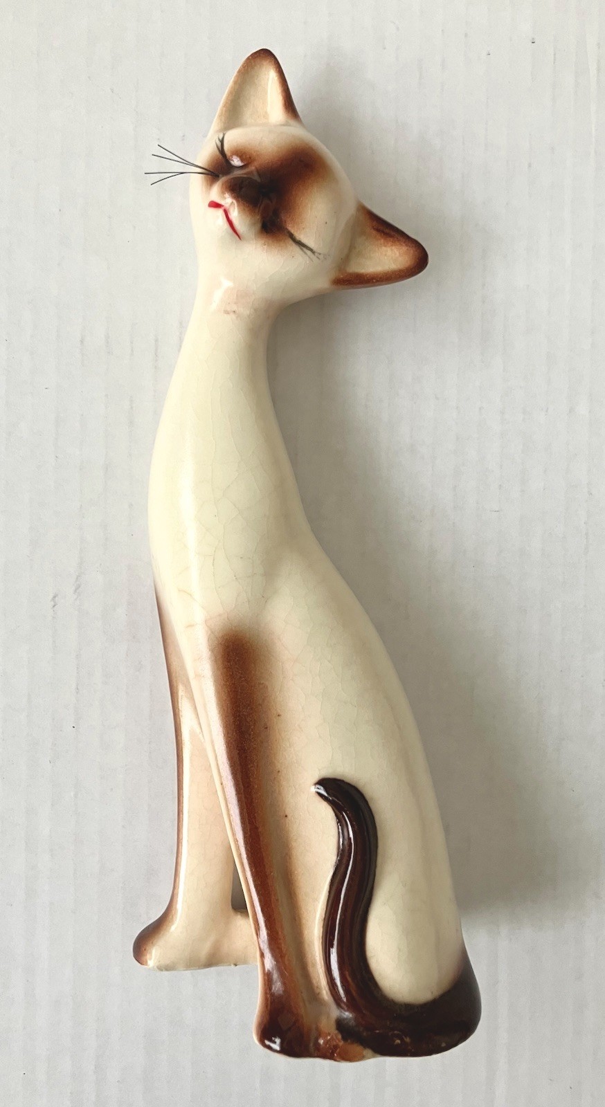 Vintage MCM Ceramic Long Neck Siamese Cat Figurine Made In Japan By Giftcraft 9”