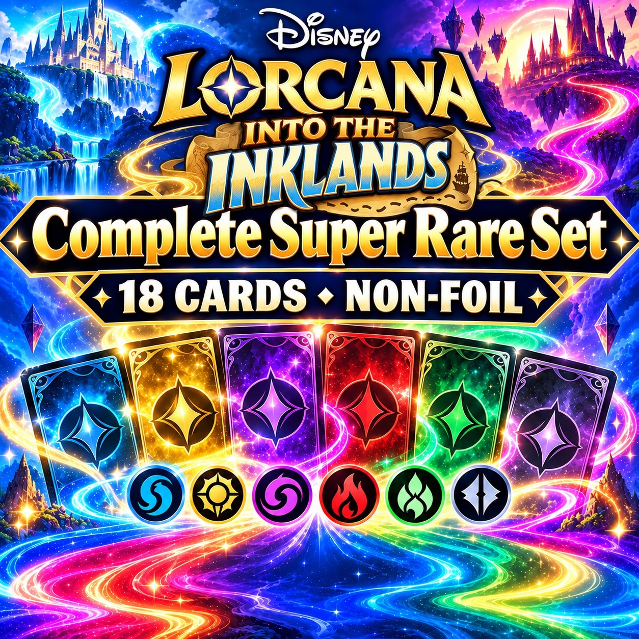 Disney Lorcana Into the Inklands Complete Super Rare Set 18 Non-Foil EN