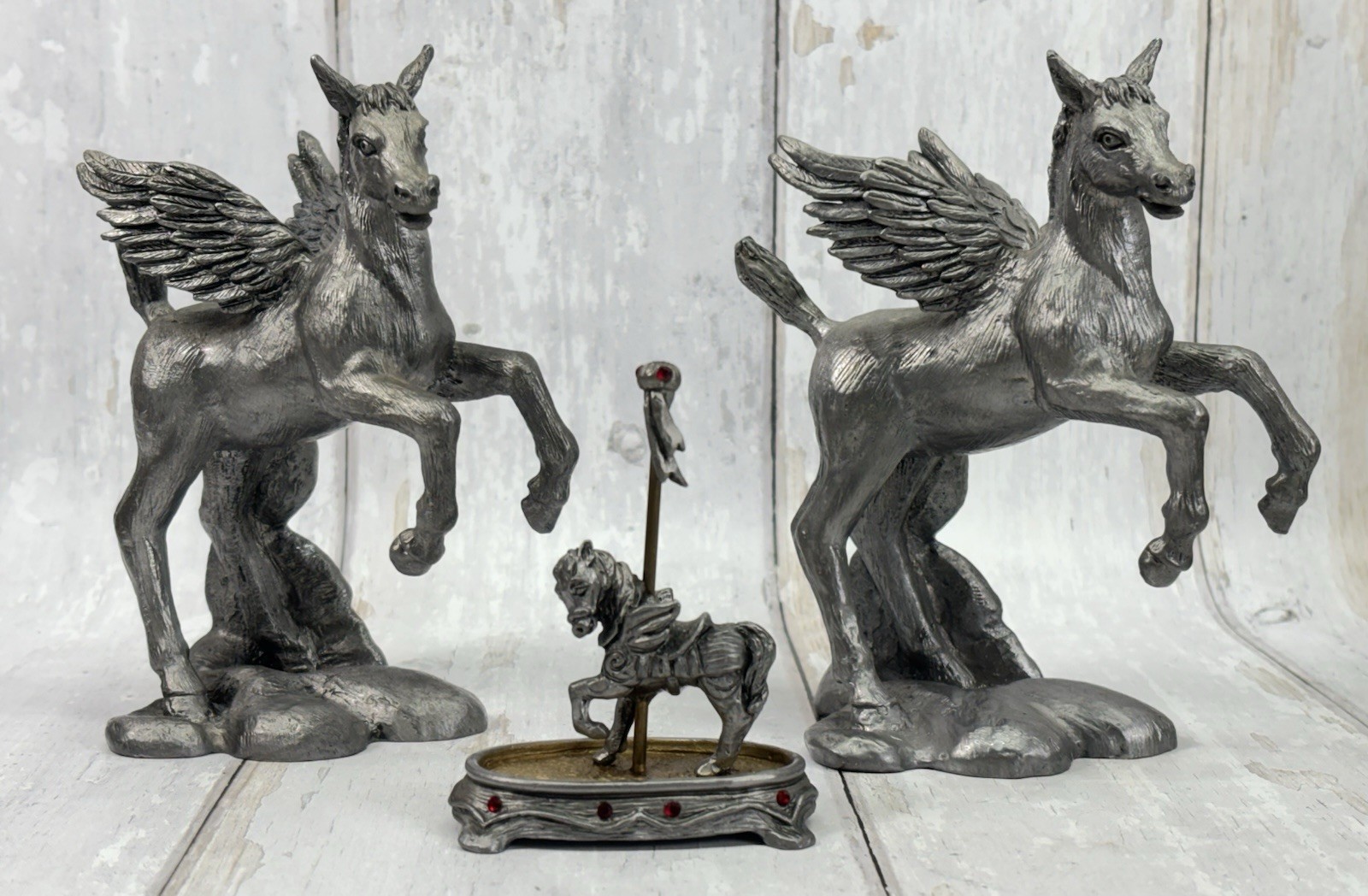 Michael Ricker Pewter Pegasus Figurines Lot of 3 Limited Edition Carousel 1987