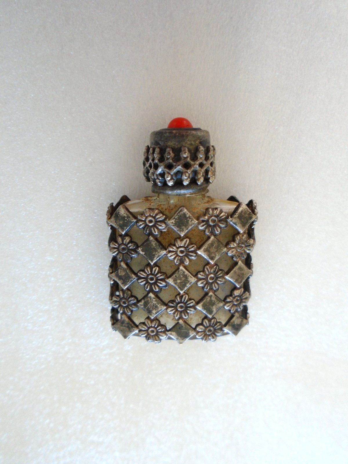 Vintage 1930\'s Mini Perfume Bottle Silver Tone Filigree French Art Nouveau