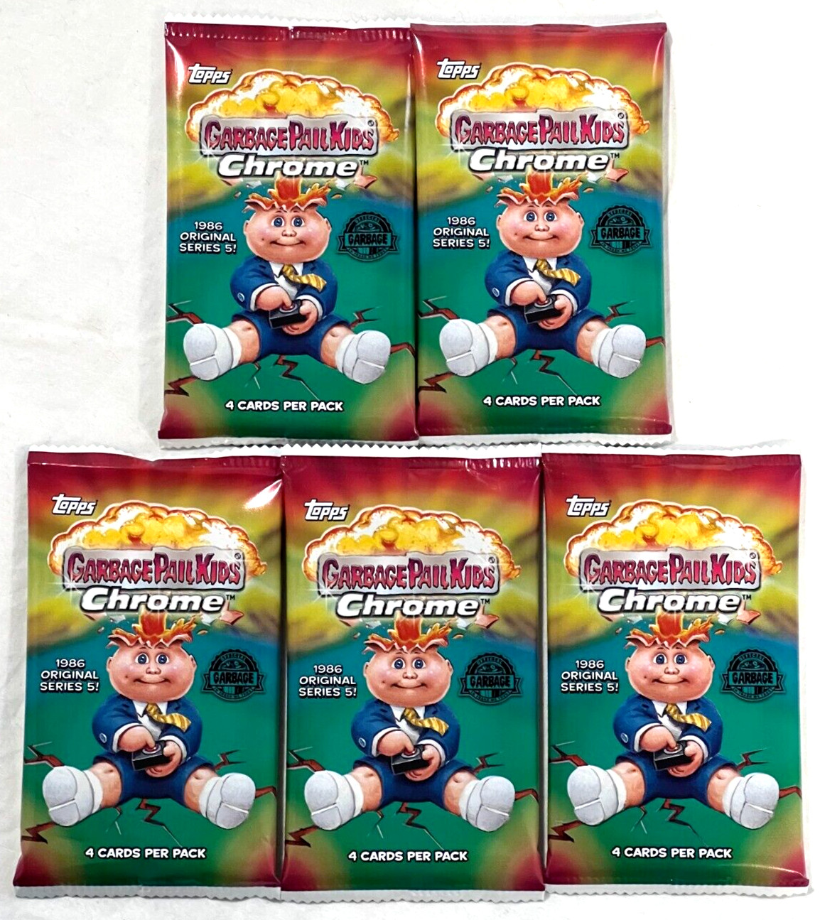NEW 5-Pack Topps 2022 GPK Garbage Pail Kids CHROME 5 Series Card Set os5 NEW 5-Pack Topps 2022 GPK Garbage Pail Kids CHROME 5 Series Card Set os5