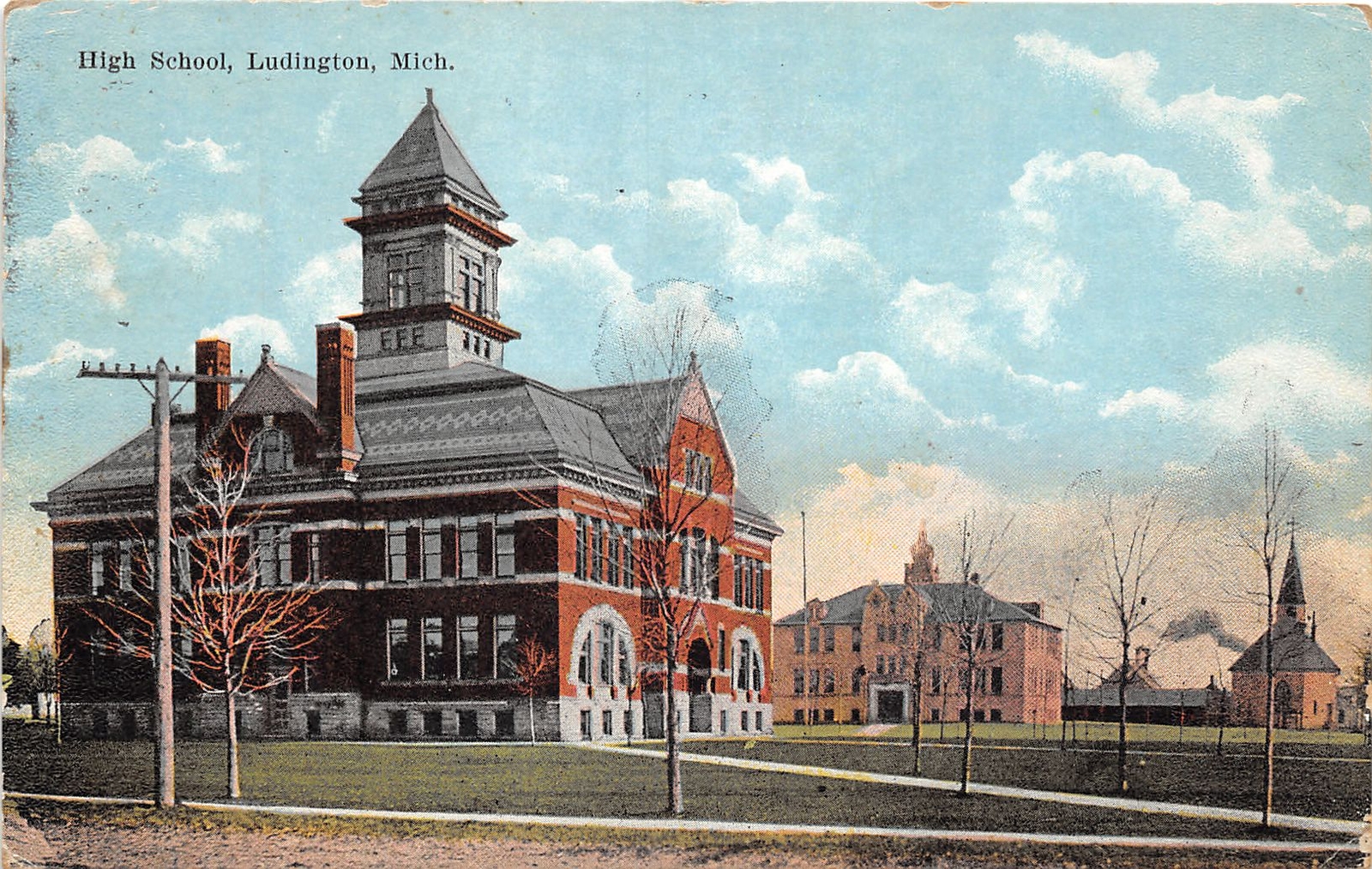 J60/ Ludington Michigan Postcard c1910 High School Building  17